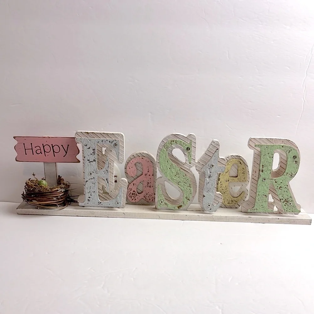 Happy Easter Wooden Table Top Sign Decor 18